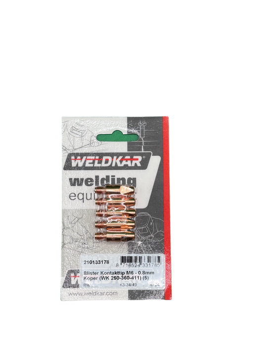 Kontakttip 0.8mm - M6 koper weldkar 250-360-411 5 stuks