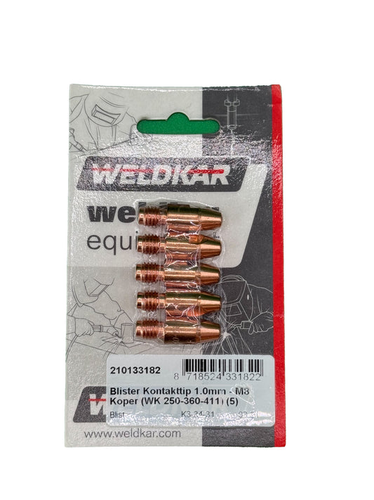 Kontakttip 1.0mm M8 koper weldkar 250-360-411 5 stuks