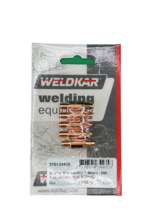 Kontakttip 1.0mm-M6 koper voor aluminium lassen weldkar 250 5 stuks