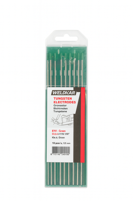 Wolfraam elektrode 2.4mm x 175mm groen 10 stuks