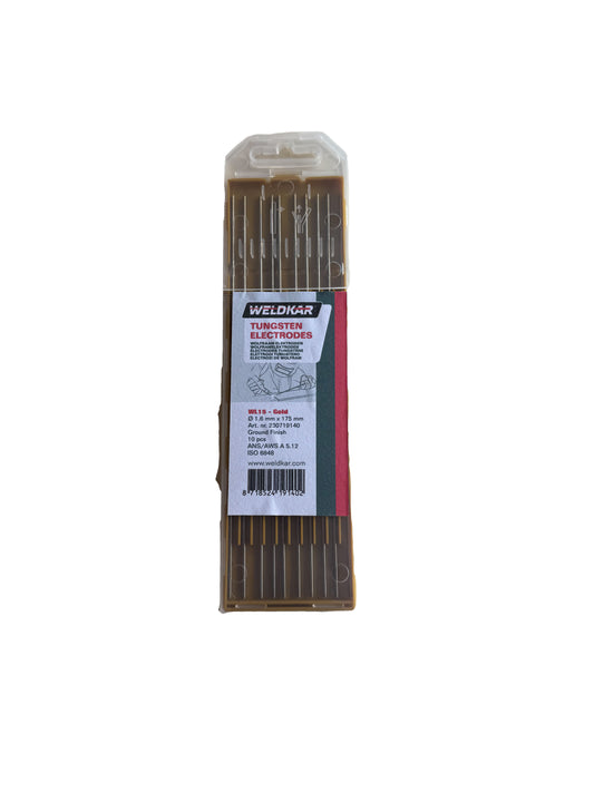 Wolfraam elektrode goud 1.6mm x 175mm 10 stuks