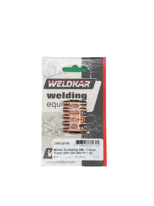 Kontakttip 1.0mm - M6 koper weldkar 250-360-411 5 stuks