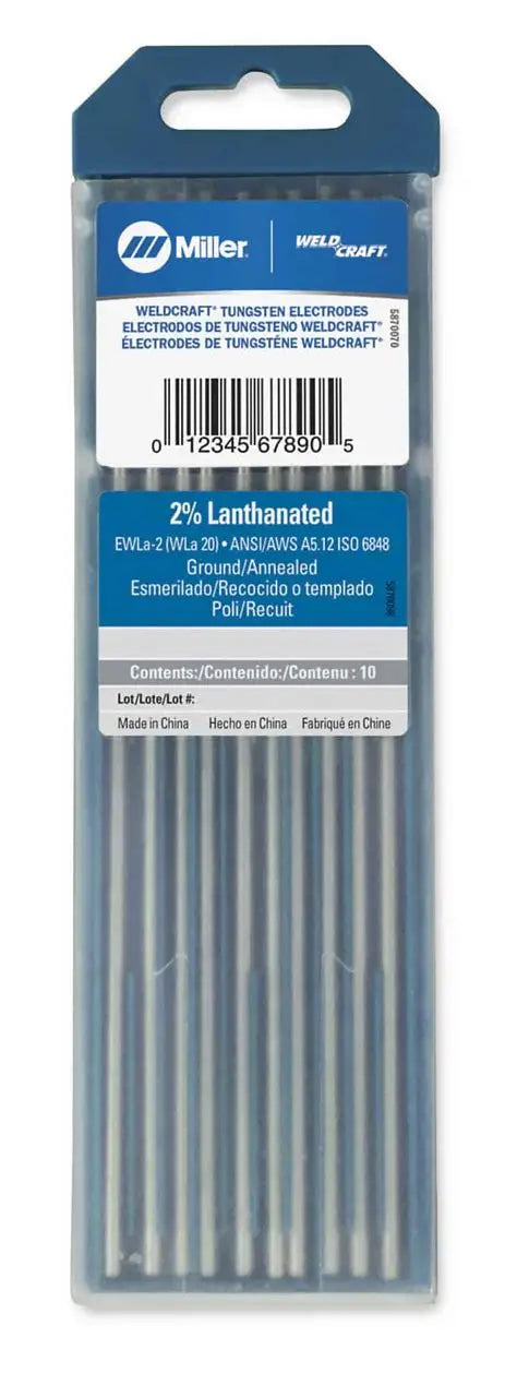 MILLER WELDCRAFT TUNGSTEN 2%LANTH 3/32''x7 -10Pack